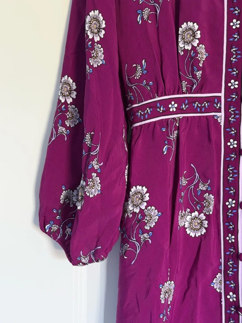 New! Loft Plum Caspia Floral Puff Sleeve Button Midi Dress Size 10 54513 - Picture 4 of 16
